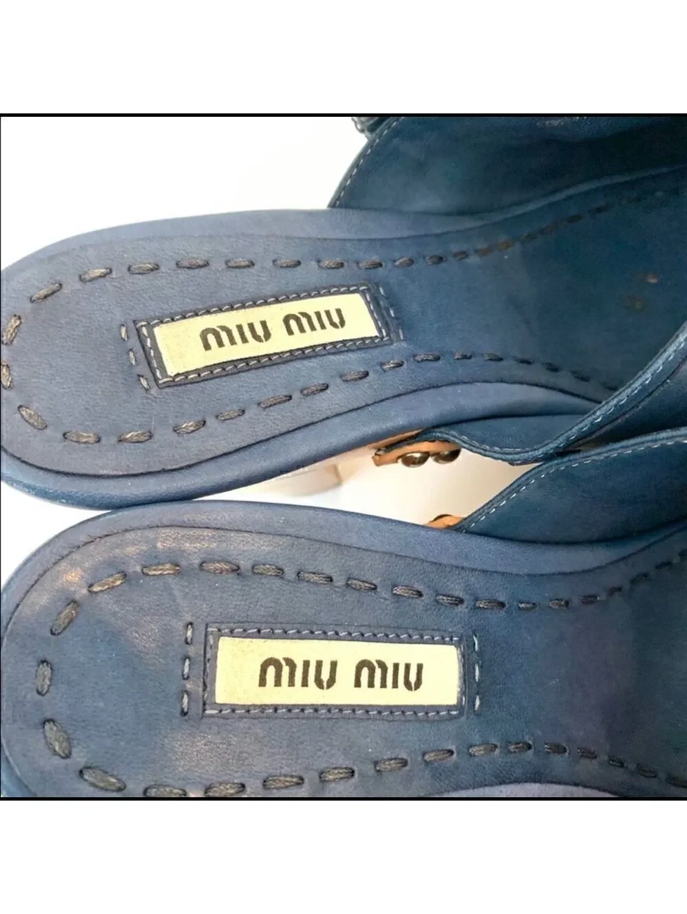 NEW Miu Miu Blue Leather Platform Heels Sz 7.5